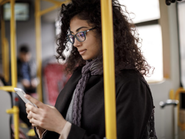 woman using legal and money advice app on her phone