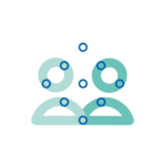 A teal Foothold icon of two people set within a blue diamond grid, representing opportunities for our community to support engineers and their families facing crisis.