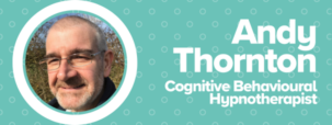 A graphic featuring a photo of blog author Andy Thornton along with his name and title (cognitive behavioural hypnotherapist)