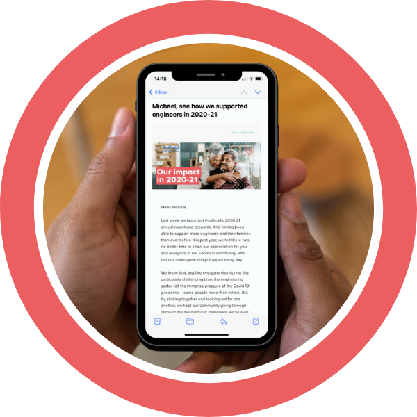 Branded Photo Assets (600 × 600 Px) (57) A person holding a mobile phone, showing the Foothold newsletter.