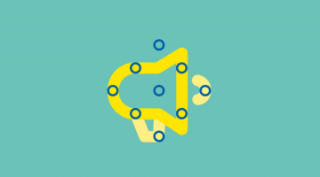 A yellow megaphone icon on a teal background, overlaid with blue dots arranged in a diamond shape.