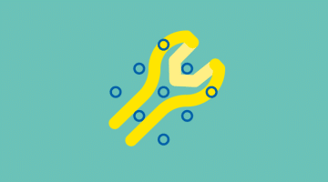 A yellow spanner icon on a teal background, overlaid with blue dots arranged in a diamond shape.