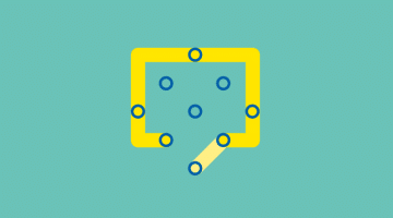 A yellow speech bubble icon on a teal background, overlaid with blue dots arranged in a diamond shape.