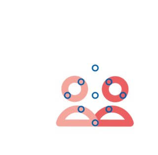 A red Foothold icon of two people within a blue diamond grid, representing community support during crisis.