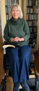 Hazel uses her custom moveable sidearm to control her chair