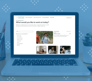 Laptop screen showing Foothold's Wellbeing Hub.